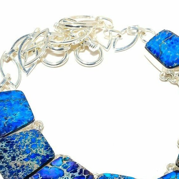 NEW - Blue Sea Sediment Jaspar Stone Sterling Necklace - Picture 5 of 6